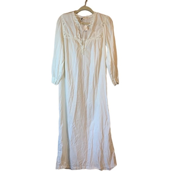 VTG 70s Barbizon Lace Gown M – Cream Floral Prairie Cottagecore Fairy Romantic M - Picture 2 of 14